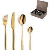 Amefa Metropole Goud- 24-delige Bestekset – 6 Personen- In Luxe Houten Cassette- Premium PVD Coating-Hoogwaardig 18/10 chroomnikkelstaal
