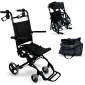 Mobiclinic Clinicalfy Saturno - Travel Rolstoel - Inklapbaar - Transport rolstoel -Lichtgewicht - Aluminium - Veiligheidsgordel - Rolstoel - Vouwbare voetsteunen en armsteunen - Zwart