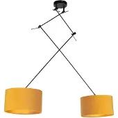 QAZQA Hanglamp zwart met velours kappen oker met goud 35 cm - Blitz