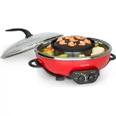 Klarstein Szechuan – Hot Pot en Grillplaat, Hot Pot Pan Inhoud: 5 Liter, Hot Pot Grill 1350 Watt / 38 cm Ø, Grillplaat: 600 Watt / 22 cm Ø, Aluminium Verwarmingselement, Rood