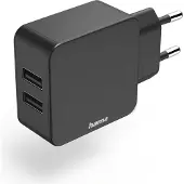 Hama 2-Voudige-Oplader Usb-A-Netadapter 2,4 A Uni. Adapter 12 W Zwart