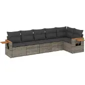 vidaXL 6-delige tuinmeubelset met kussens, grijs, polyrotan
