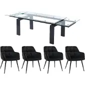 Vente-unique Set van tafel LUBANA + 4 stoelen PEGA - Transparant en zwart