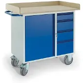 ROLLCART Werkbank met kast, 3-zijdige houten omranding, 2 zwenkwielen/2 bokwielen