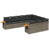 vidaXL 10-delige Loungeset met kussens poly rattan grijs