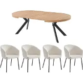 Vente-unique Set tafel KOMONI + 4 stoelen MORONI - Naturel en crèmewit
