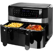 Emerio AF-126672, Heteluchtfriteuse, 9 liter, Dubbel, Zwart, Zilver, Knopbediening, Vrijstaand