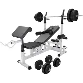 Gorilla Sports Universele Halterbank wit Met 70 kg Halterset Kunststof