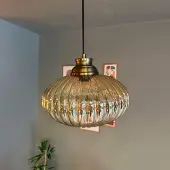 Bamyum Elegant Glazen Enkele Kroonluchter Retro Honingkleur Hanglamp