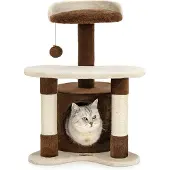 Lionto kattenkrabpaal, knus huisje, sisal & speelbal, 65 cm bruin/beige