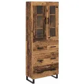 vidaXL Highboard 2 st Oud Hout 69,5 x 34 x 180 cm Bewerkt hout