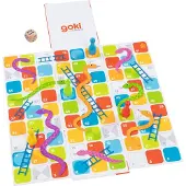 Goki Gezelschapsspel: SLANGEN & LADDERS XXL 15x15x15cm, met dobbelsteen, 4+