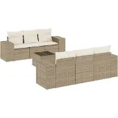 vidaXL 7-delige tuinmeubelset met kussens, beige, van polyrotan