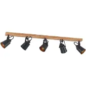 LINDBY Kimban plafondspot, 5-lamps, 106 cm, hout, metaal Kimban, dimbaar, hout donker, Woon-/ Eetkamer, Hout, Modern, buitenspot