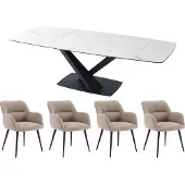 Vente-unique Set tafel MALATA + 4 stoelen HEKA - Wit marmereffect en beige