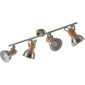 LINDBY Dennis plafondlamp met hout, 4-lamps. Dennis, dimbaar, alu / grijs / zink, Keuken, metaal, Modern, buitenspot