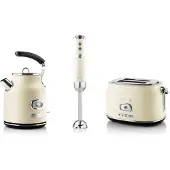 WESTINGHOUSE Retro ontbijtset, broodrooster met 2 sleuven, elektrische waterkoker, staafmixer, Keukenmachine, Wit
