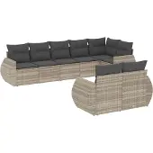 vidaXL 8-delige Loungeset met kussens poly rattan lichtgrijs