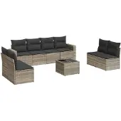 vidaXL 9-delige Loungeset met kussens poly rattan lichtgrijs