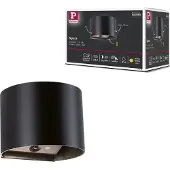 Paulmann Nyora LED buiten wandlamp op accu, zwart, 14 cm, sensor, IP44, zwart, Badkamer, Aluminium, Modern, Wandlamp buiten