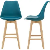 En.casa Barkruk set van 2 kunstleer en beuken 105x48x58 cm turquoise