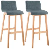 CLP Set van 2 barkrukken "Hover", bekleed met gestoffeerde zitting en rugleuning, vierpotige constructie, naturel kleur | blauw