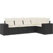vidaXL 5-delige Loungeset met kussens poly rattan zwart