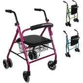 Mobiclinic Prado - Rollator - Looprek met 4 wielen - Stoel en Rugleuning - Opvouwbare en Verstelbare in Hoogte - Lichtgewicht - Aluminium - Zitting en mandje - Drukremmen - Roze