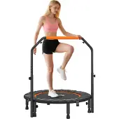 HOMCOM -Stahl, Kunststoff-Schwarz+Orange-Ø102 x 99-123H cm-Fitness-Trampolin