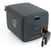 Nedis WCHARC65WBK compacte 65W GaN USB‑C wandlader met intrekbare kabel