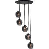 Highlight 5-lichts hanglamp Fantasy zwart met glas