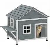 PawHut Kattenhuis-Sparrenhout, PS-101L x 72,5B x 81H cm-Grijs