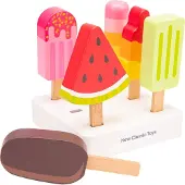 New Classic Toys Houten IJsjes Speelgoed - 6-delige Kleurrijke IJsjes met Standaard - Speelgoedeten - Rollenspel Keukenspeelgoed IJskraam - Vanaf 2 Jaar