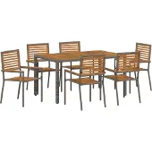 vidaXL Tuin Eettafel Set 7 pcs Grijs en Bruin poly rattan