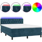 vidaXL Boxspring met matras en LED fluweel donkerblauw 140x200 cm