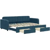 vidaXL Slaapbank met onderschuifbed en lades 80x200 cm fluweel blauw