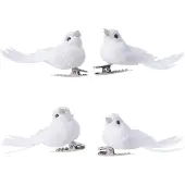 Décoris Vogel kerst ornament | | 4 stuks (Wit, Clips)