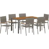 vidaXL Tuin Eettafel Set 7 pcs Grijs poly rattan