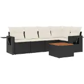 vidaXL 6-delige Loungeset met kussens poly rattan zwart