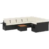 vidaXL 10-delige Loungeset met kussens poly rattan zwart