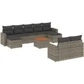 vidaXL 10-delige Loungeset met kussens poly rattan grijs