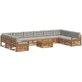 vidaXL Sofa-Sets 11 st Natuurlijk en Licht Grijs Massief Acacia Hout
