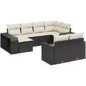 vidaXL 10-delige Loungeset met kussens poly rattan zwart