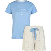 Louise Dames korte pyjama set shortama lichtblauw/wit gebloemd