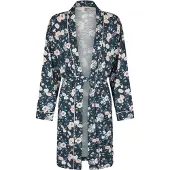 Louise Dames kimono ochtendjas donkerblauw gebloemd