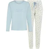 Louise Dames pyjama set lang blauw/wit gebloemd