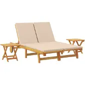 vidaXL Ligstoel met kussen Beige Massief Acacia Hout