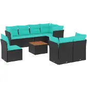 vidaXL 9-delige Loungeset met kussens poly rattan zwart