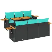 vidaXL 7-delige Loungeset met kussens poly rattan zwart