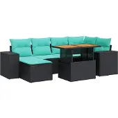 vidaXL 7-delige Loungeset met kussens poly rattan zwart